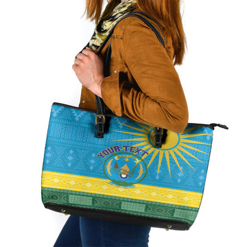 Personalized Rwanda Leather Tote Bag Coat of Arms With African Pattern LT01