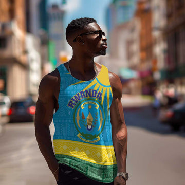 Personalized Rwanda Men Tank Top Coat of Arms With African Pattern LT01