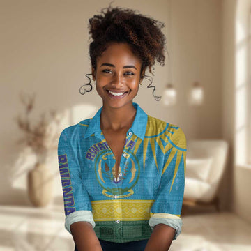 Personalized Rwanda Women Casual Shirt Coat of Arms With African Pattern LT01