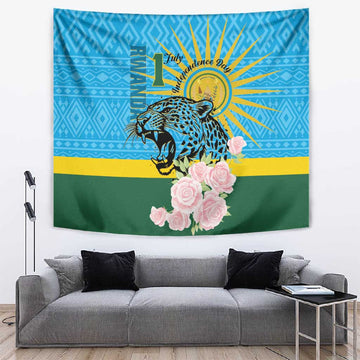 Rwanda Independence Day Tapestry Leopard With Roses LT01