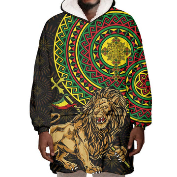 Ethiopia National Day Wearable Blanket Hoodie Lion Of Judah African Pattern LT01