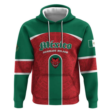 Custom Baseball Mexico Diablos Rojos Hoodie Red Devils Aztec Pattern LT01