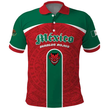 Custom Baseball Mexico Diablos Rojos Polo Shirt Red Devils Aztec Pattern LT01