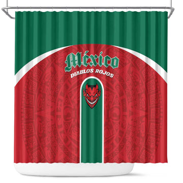 Baseball Mexico Diablos Rojos Shower Curtain Red Devils Aztec Pattern LT01