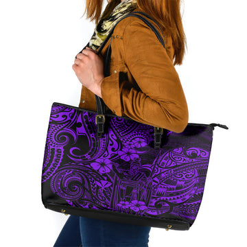 Hawaii King Kamehameha Leather Tote Bag Polynesian Pattern Purple Version LT01
