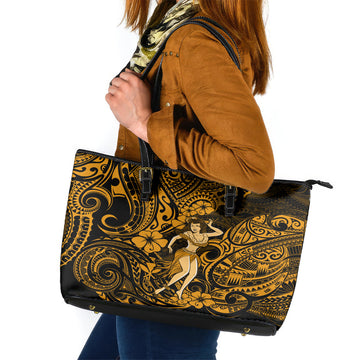 Hawaii Hula Girl Leather Tote Bag Polynesian Pattern Gold Version LT01