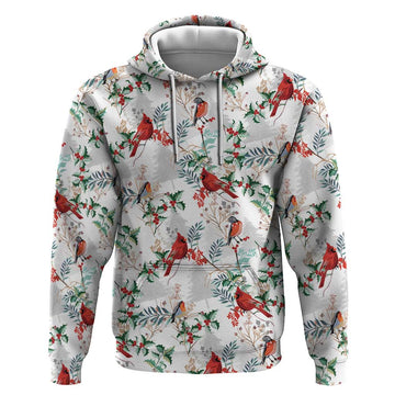Cardinal Christmas White Hoodie Xmas Pattern LT01