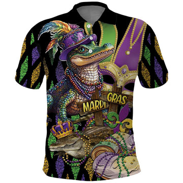 Mardi Gras Alligator Polo Shirt Fleur De Lis Glitter Style LT01
