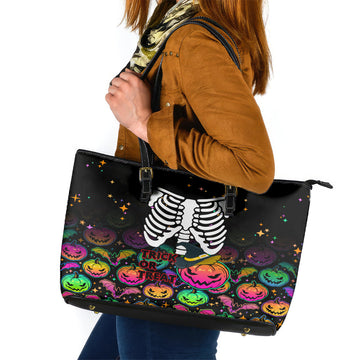 Halloween Skeleton Leather Tote Bag Trick or Treat Witch Pumpkin Colorful LT01