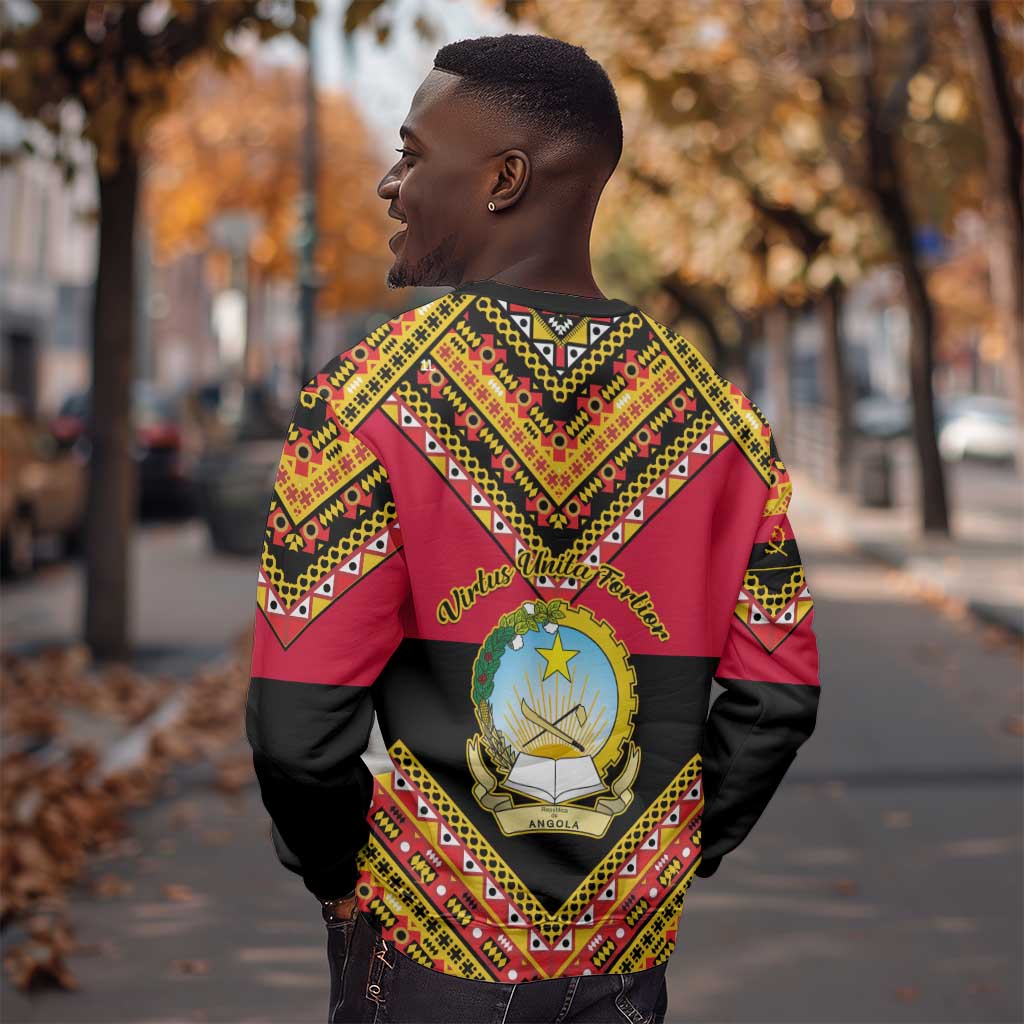 Angola Independence Day Sweatshirt with Coat of Arms and Samakaka Pattern LT01