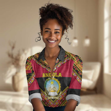 Angola Independence Day Women Casual Shirt with Coat of Arms and Samakaka Pattern LT01