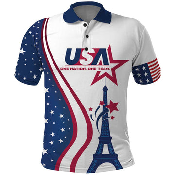 Custom USA Eiffel Tower Polo Shirt One Nation One Team LT01