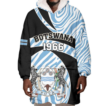 Personalized Botswana Independence Day Wearable Blanket Hoodie - Lefatshe la Botswana with Zebra Pattern LT01