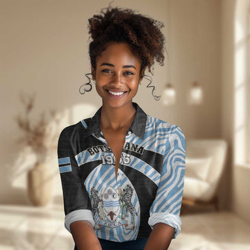 Personalized Botswana Independence Day Women Casual Shirt - Lefatshe la Botswana with Zebra Pattern LT01