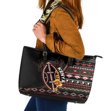 Kenya Leather Tote Bag Jamhuri ya Kenya Shield LT01