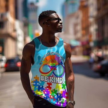 World Autism Awareness Day 2024 Men Tank Top In A World Where You Can Be Anything Be Kind LT01