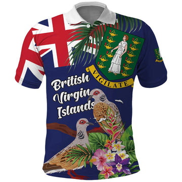 Personalised British Virgin Islands Polo Shirt Two Turtle Doves Tropical Flowers LT01