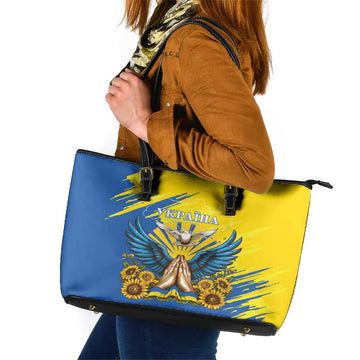 Ukraine Independence Day Leather Tote Bag Ukrainian Dove Sunflower LT01