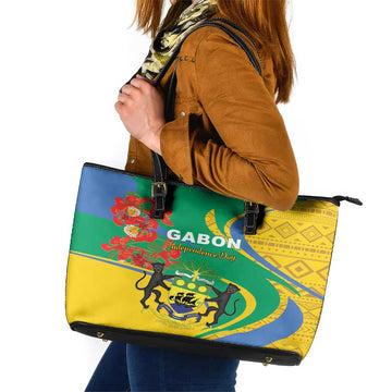Gabon Independence Day Leather Tote Bag Gabonaise Flamboyant African Pattern LT01