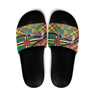 Dominica Creole Day Slide Sandals Madras Pattern Zipper Stylized LT01