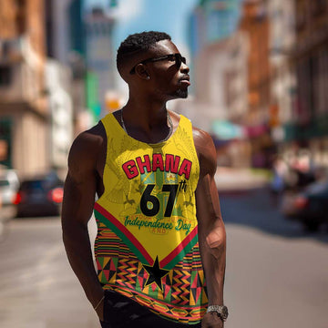 Ghana Independence Day Men Tank Top with Freedom and Justice and African Pattern LT01