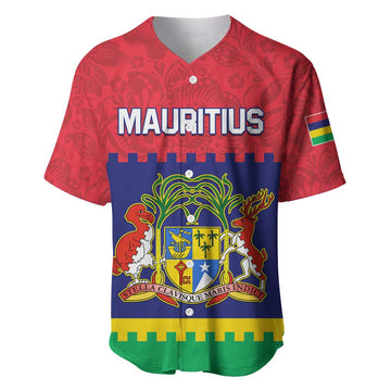 Mauritius Independence Day Baseball Jersey with Stella Clavisque Maris Indici and Floral Pattern LT01