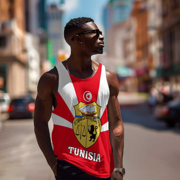 Tunisia Independence Day Men Tank Top with Coat of Arms and Flag Style LT01