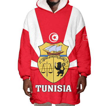 Tunisia Independence Day Wearable Blanket Hoodie with Coat of Arms and Flag Style LT01