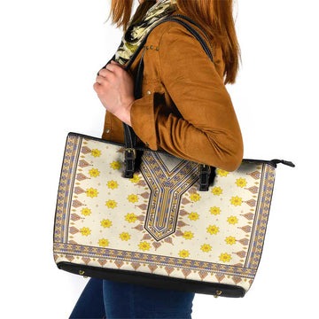 Enkutatash Dashiki Adey Abeba Pattern Leather Tote Bag LT01