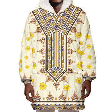 Enkutatash Dashiki Adey Abeba Pattern Wearable Blanket Hoodie LT01