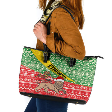 Ethiopia Christmas Leather Tote Bag Melkam Gena African Pattern LT01