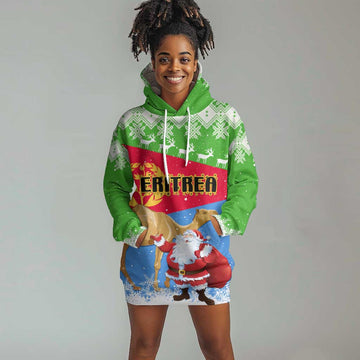 Custom Eritrea Christmas Hoodie Dress with Santa Claus and Dromedary Camel LT01