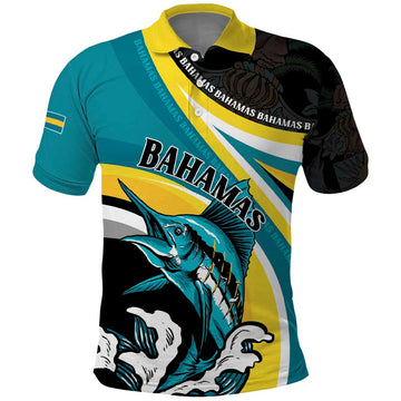 Personalised The Bahamas Blue Marlin Polo Shirt Bahamian Coat Of Arms LT01