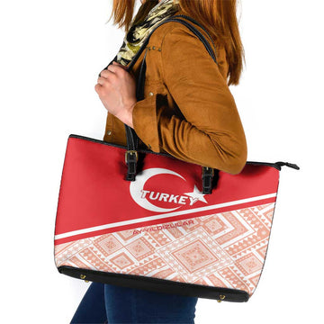 Turkey 2024 Football Leather Tote Bag Ay Yldzllar Biz Bitti Demeden Bitmez LT01