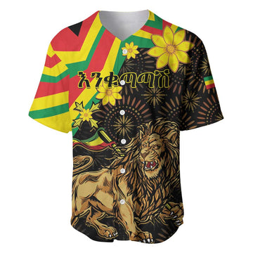 Enkutatash Ethiopia New Year Baseball Jersey Lion of Judah Adey Abeba Flower LT01