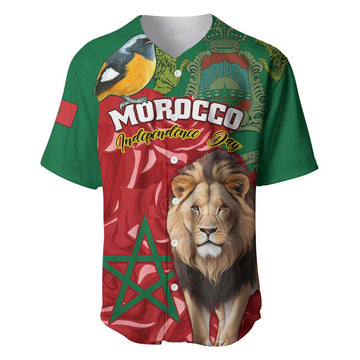 Morocco Independence Day Baseball Jersey with Barbary Lion and Moussier's Redstart LT01