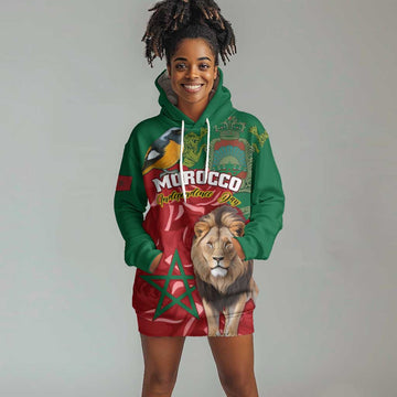 Morocco Independence Day Hoodie Dress with Barbary Lion and Moussier's Redstart LT01