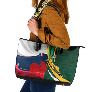 South Africa and France Rugby Leather Tote Bag Springbok With Le XV de France 2023 World Cup LT01