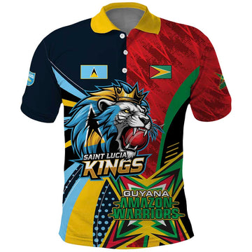 Custom Cricket Match 2025 Polo Shirt Amazon Warriors Guyana Vs Kings St Lucia LT01