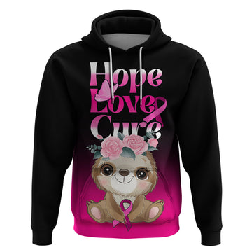 Personalised Hope Love Cure Hoodie Sloth Breast Cancer Awareness LT01