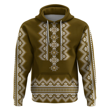 Ukraine Folk Pattern Hoodie Ukrainian Wood Brown Version LT01