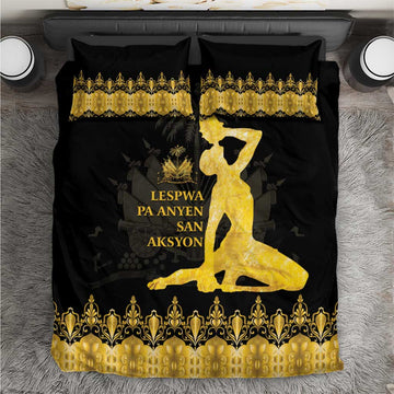 Haiti Neg Marron Bedding Set Lespwa pa anyen san aksyon - Gold LT01