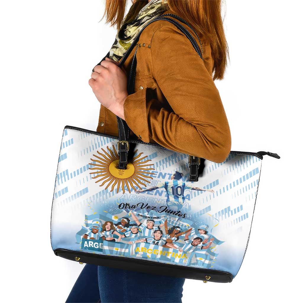 Argentina 2024 Football Champions Leather Tote Bag Vamos La Seleccion Otra Vez Juntos LT01