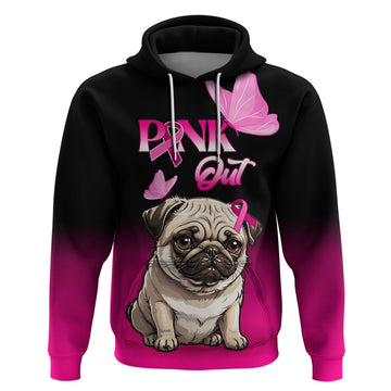 Personalised Pink Out Hoodie Pug Dog Breast Cancer Awareness LT01