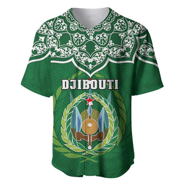 Custom Djibouti Baseball Jersey with Jabuuti Emblem and Islamic Floral Circle LT01