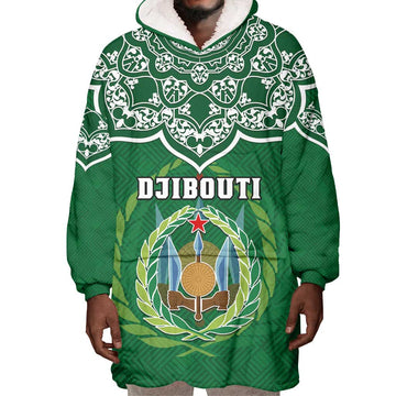 Custom Djibouti Wearable Blanket Hoodie with Jabuuti Emblem and Islamic Floral Circle LT01