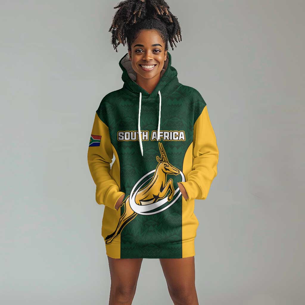 Custom South Africa Rugby Hoodie Dress - Springboks Go Champions with Protea Pattern LT01