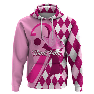 Personalised Think Pink Hoodie Golf Argyle Pattern Breast Cancer Awareness LT01