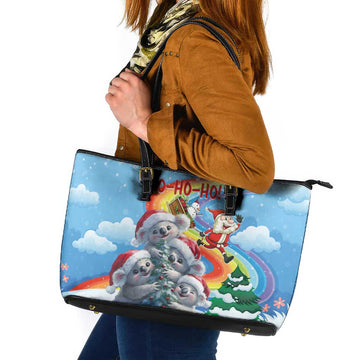 Australia Koala Christmas Leather Tote Bag Santa Claus Ho Ho Ho LT01