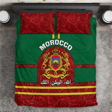 Morocco Proclamation Day Bedding Set with Marruecos Coat of Arms and Roses Pattern LT01